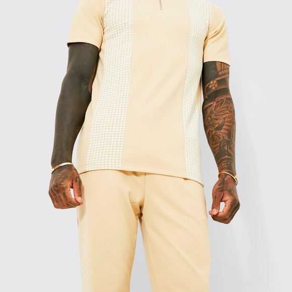 DOGTOOTH JACQUARD PANEL T-SHIRT & JOGGER SET - Picture 3 of 3